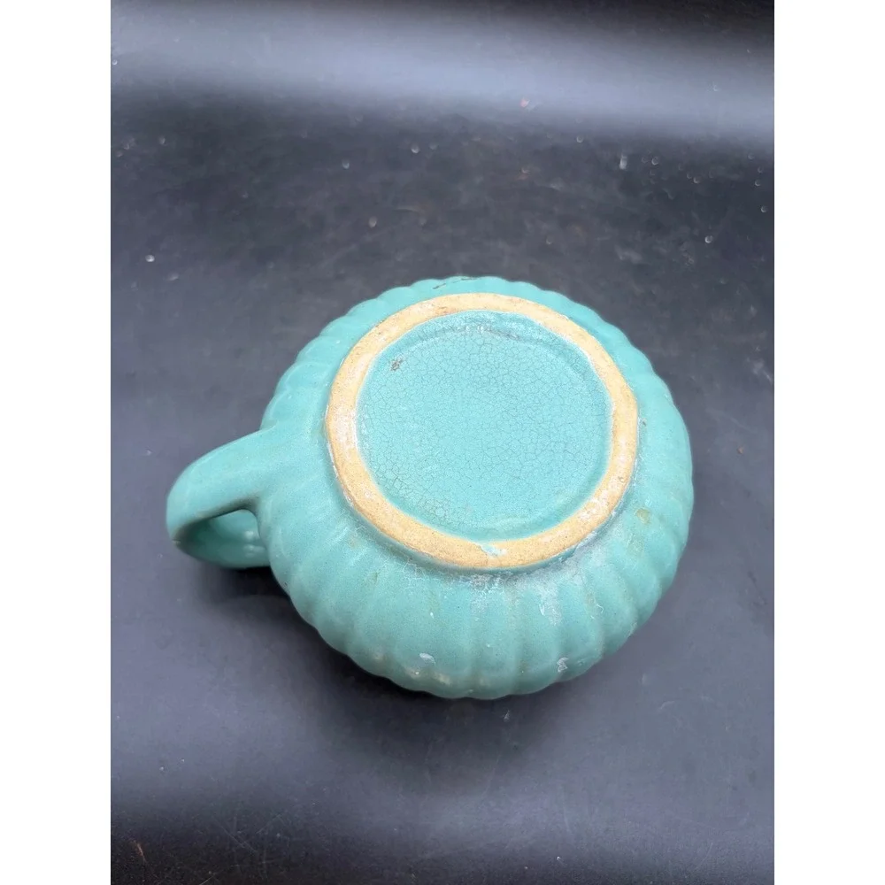 Vintage Seafoam Green Ribbed Ceramic Creamer Pitcher Fluted Pottery